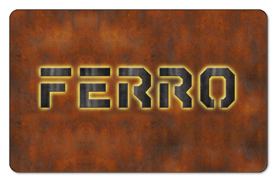 ferro logo on a rust colored background